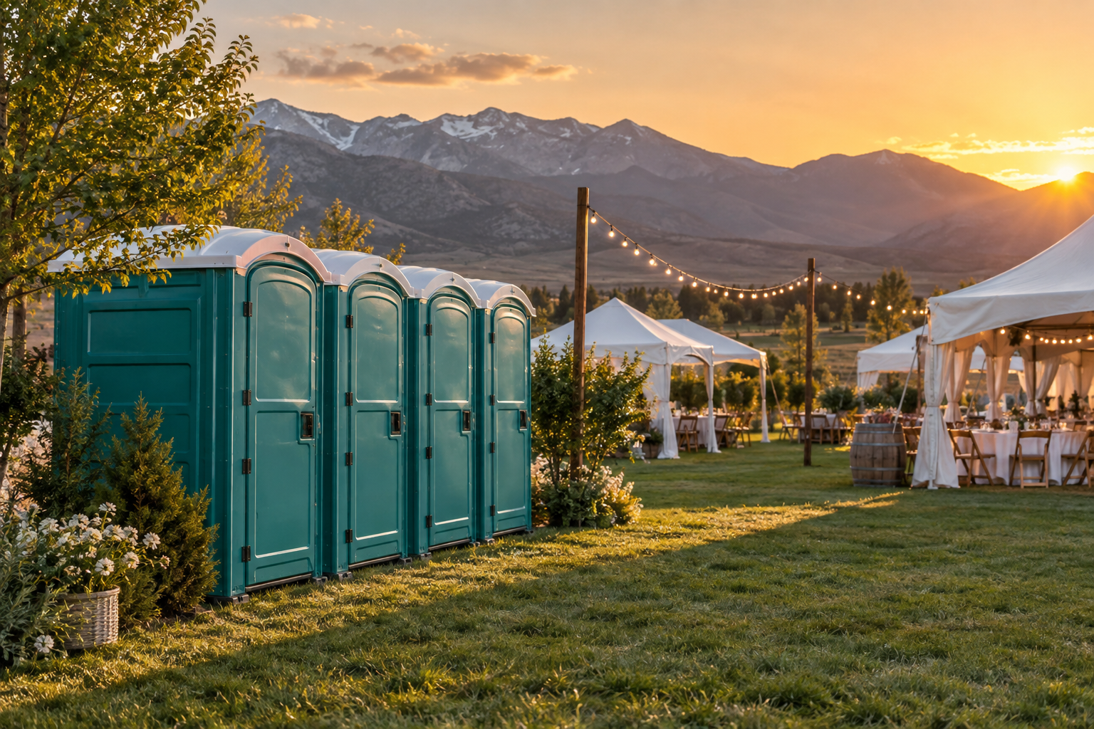 Multiple portable toilets aligned at an outdoor site